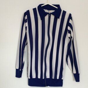 VTG Maska Ultrafil Referee Jersey Small White Blue Striped Long Sleeve Full Zip